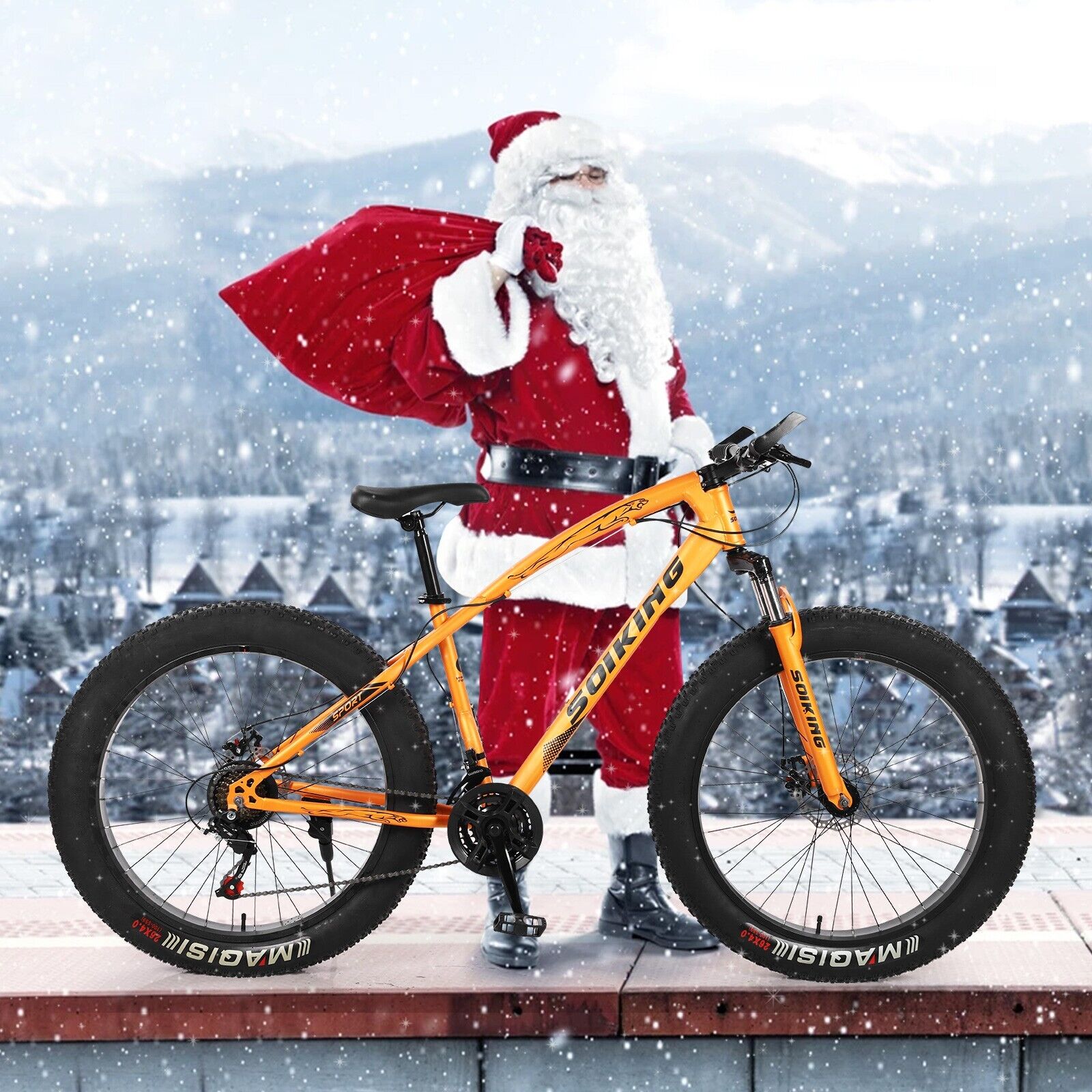 26in Fat Tire Mountain Bike, 17in Steel Frame Full Suspension Road Beach Bike UC - Fresh Stock Dated December 2025