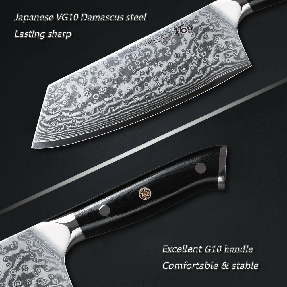 TURWHO 7.5in Cleaver Knife 67-Layer Japanese VG10 Damascus Steel Kitchen Knife - Fresh Stock Dated February 2026