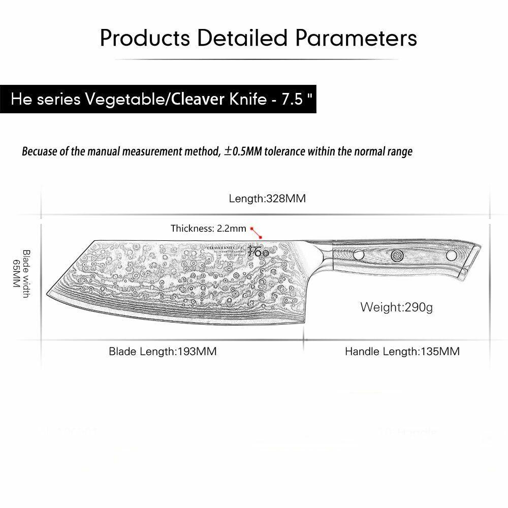 TURWHO 7.5in Cleaver Knife 67-Layer Japanese VG10 Damascus Steel Kitchen Knife - Fresh Stock Dated February 2026