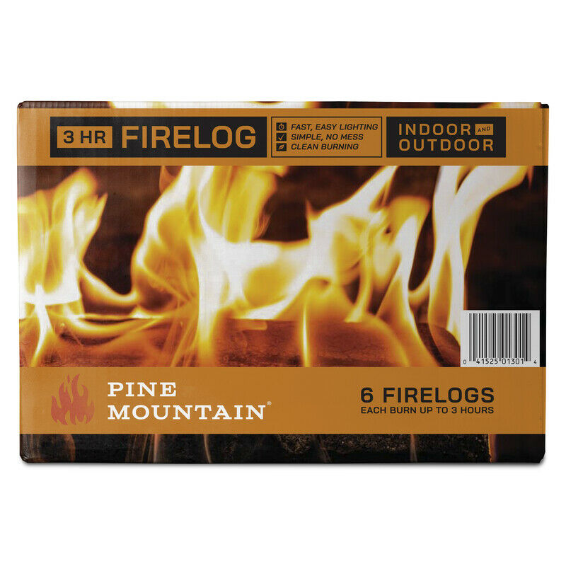 Pine Mountain Fireplace FIRE LOGS 3 hr Fast & Easy Lighting Indoor or Out 6 PACK - Fresh Stock Dated December 2025