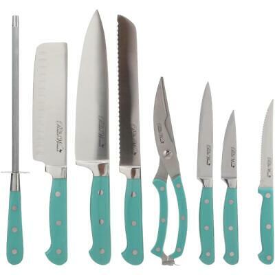 Rustic 14-Piece Forged Cutlery Knife Block Set, Turquoise Blue- FREE SHIPPING - Fresh Stock Dated January 2026