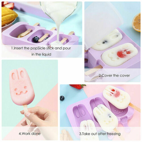 Silicone Frozen Popsicle Mold Ice Cream Lolly Pop Maker Tray with Lid+50 Sticks - Fresh Stock Dated February 2026