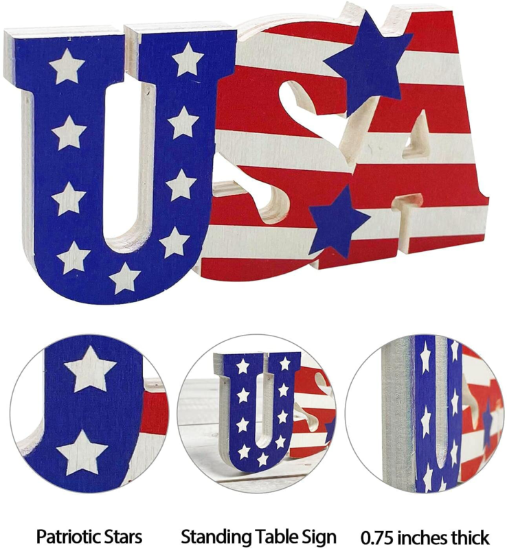 4th of July Decorations - Tiered Tray Decor - 3 Patriotic Wooden Stars and Strip - Fresh Stock Dated February 2026