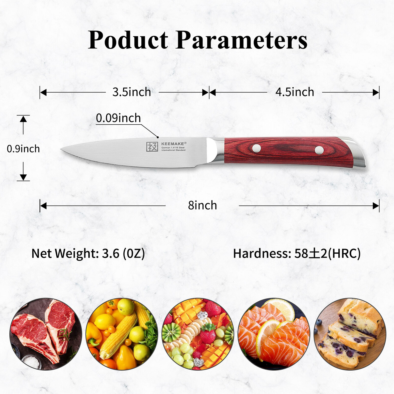 3.5 inch Paring Knife Peeling Knife Stainless Steel Utility Razor sharp Cutter - Fresh Stock Dated January 2026