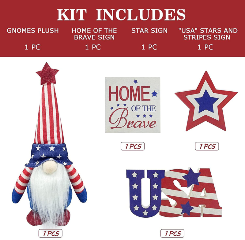 4th of July Decorations - Tiered Tray Decor - 3 Patriotic Wooden Stars and Strip - Fresh Stock Dated February 2026