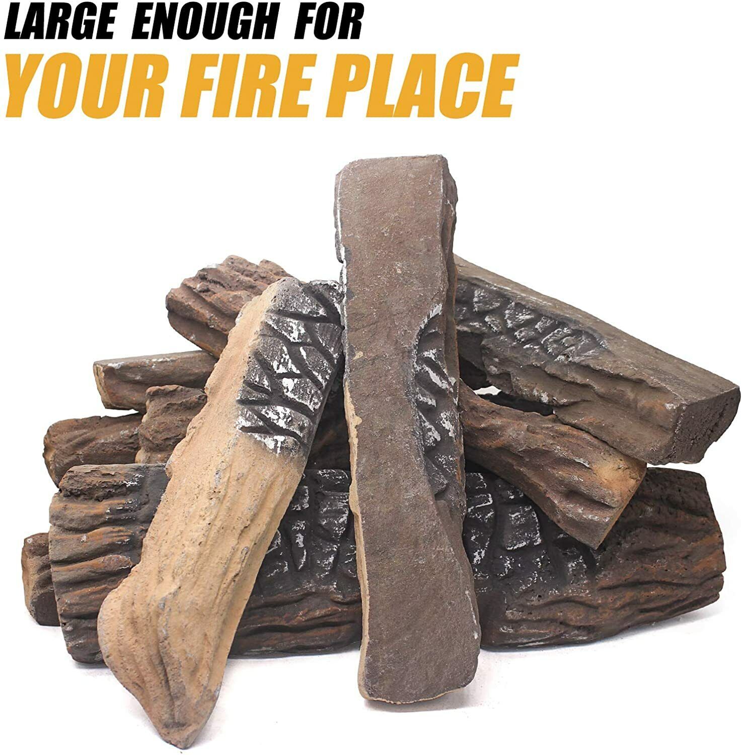 10 Piece Decorative Realistic Flame Ceramic Wood Gas Fireplace Firepit Log Sets - Fresh Stock Dated January 2026
