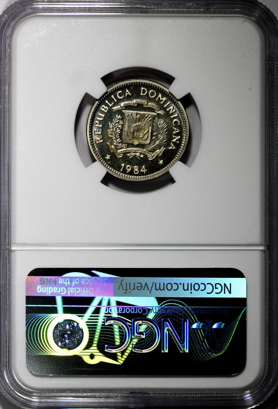DOMINICAN REPUBLIC PROOF 1984 MO 5 Centavos NGC PF66  CAMEO KM# 59 - Fresh Stock Dated December 2025