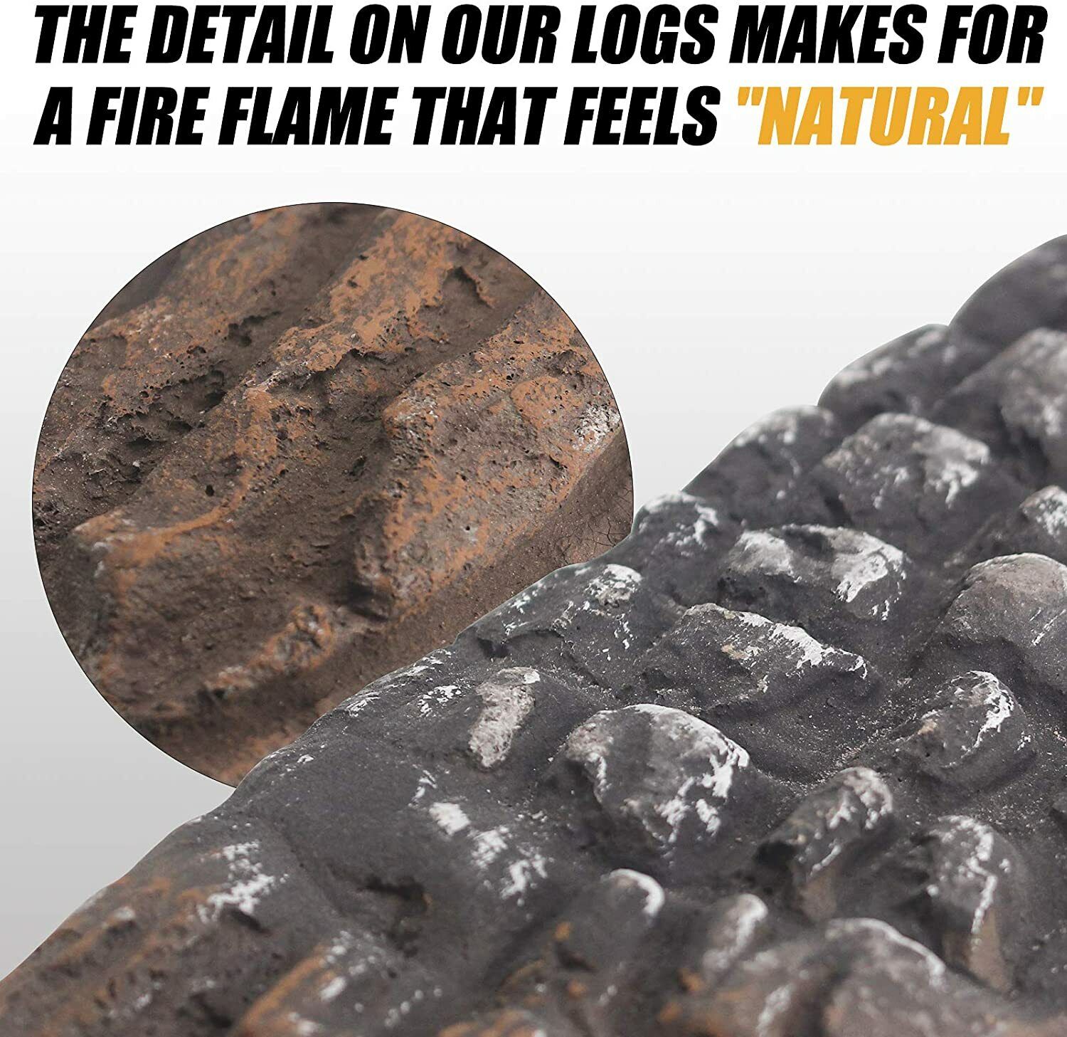 10 Piece Decorative Realistic Flame Ceramic Wood Gas Fireplace Firepit Log Sets - Fresh Stock Dated January 2026