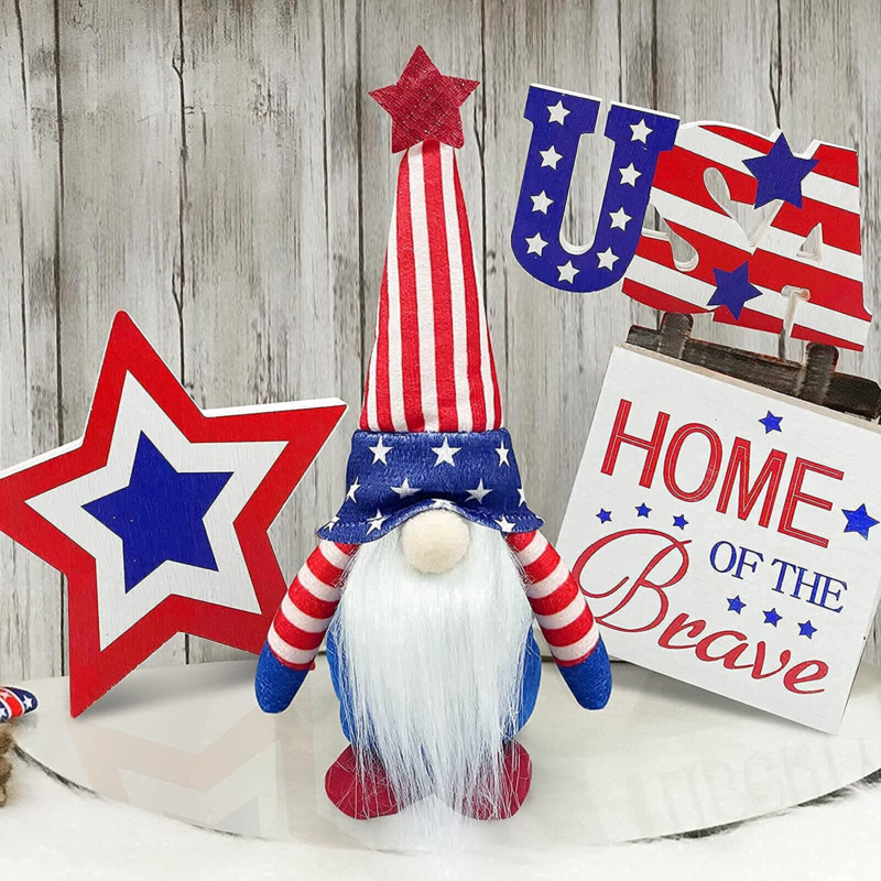 4th of July Decorations - Tiered Tray Decor - 3 Patriotic Wooden Stars and Strip - Fresh Stock Dated February 2026