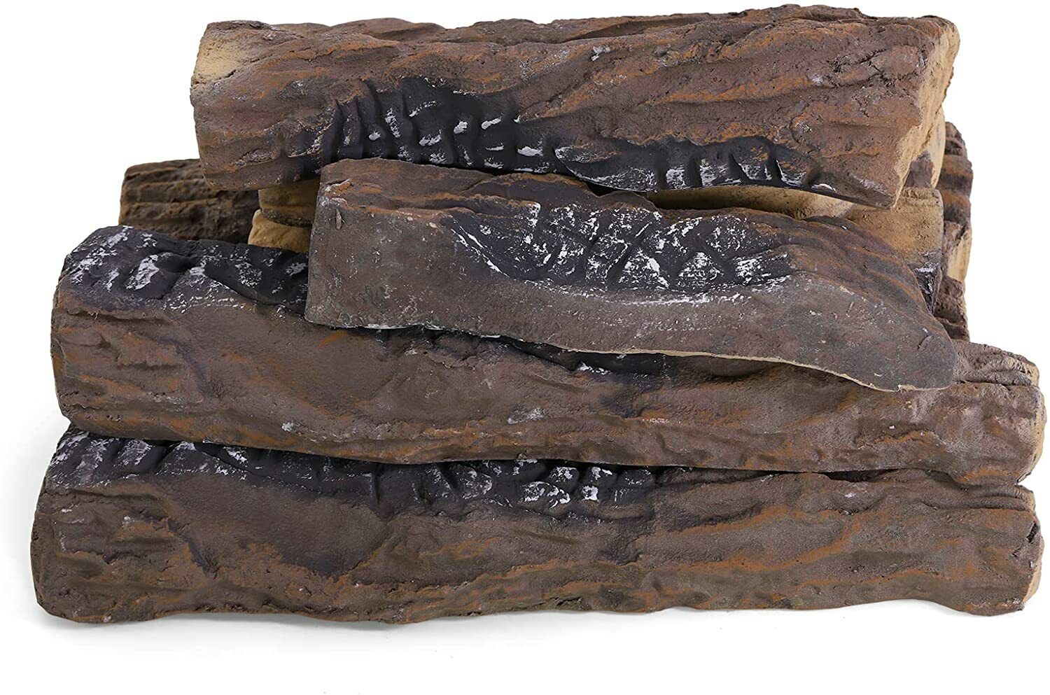 10 Piece Decorative Realistic Flame Ceramic Wood Gas Fireplace Firepit Log Sets - Fresh Stock Dated January 2026