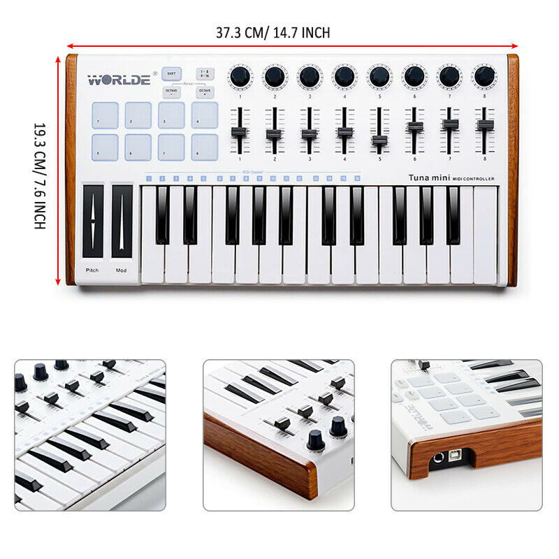 Worlde 25 Key USB Portable Tuna Mini MIDI Keyboard MIDI Controller for Mac,PC - Fresh Stock Dated December 2025