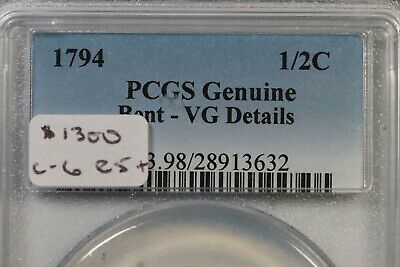 1794 C-6 R-5+ PCGS VG Details Liberty Cap Half Cent Coin 1/2c - Fresh Stock Dated December 2025
