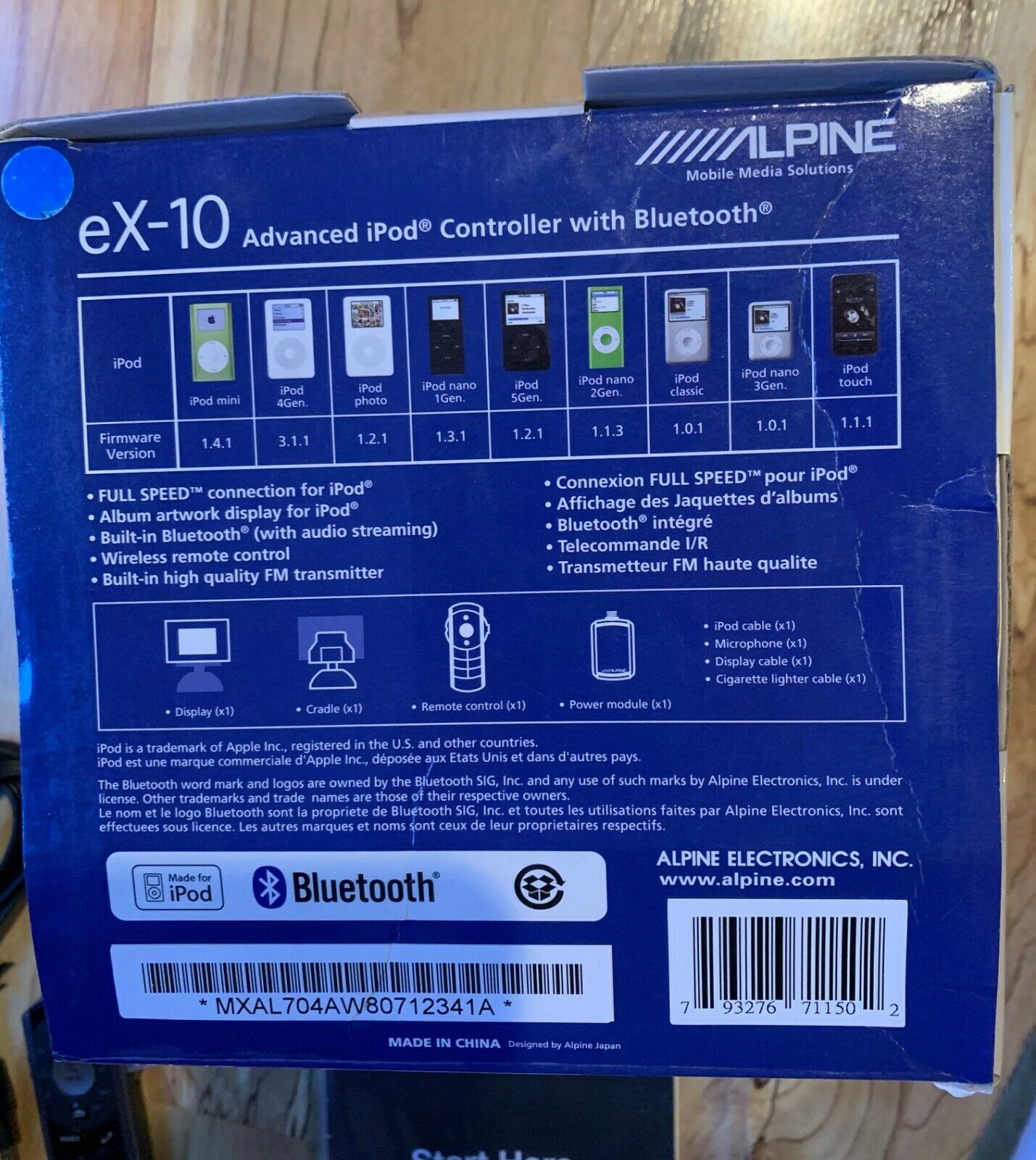 ALPINE EX-10 UNIVERSAL PHONE BLUETOOTH HANDS FREE CAR FM TRANSMITTER RETRO FIT - Fresh Stock Dated December 2025