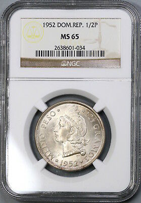 1952 NGC MS 65 Dominican Republic 1/2 Peso Silver Coin (19012101C) - Fresh Stock Dated December 2025