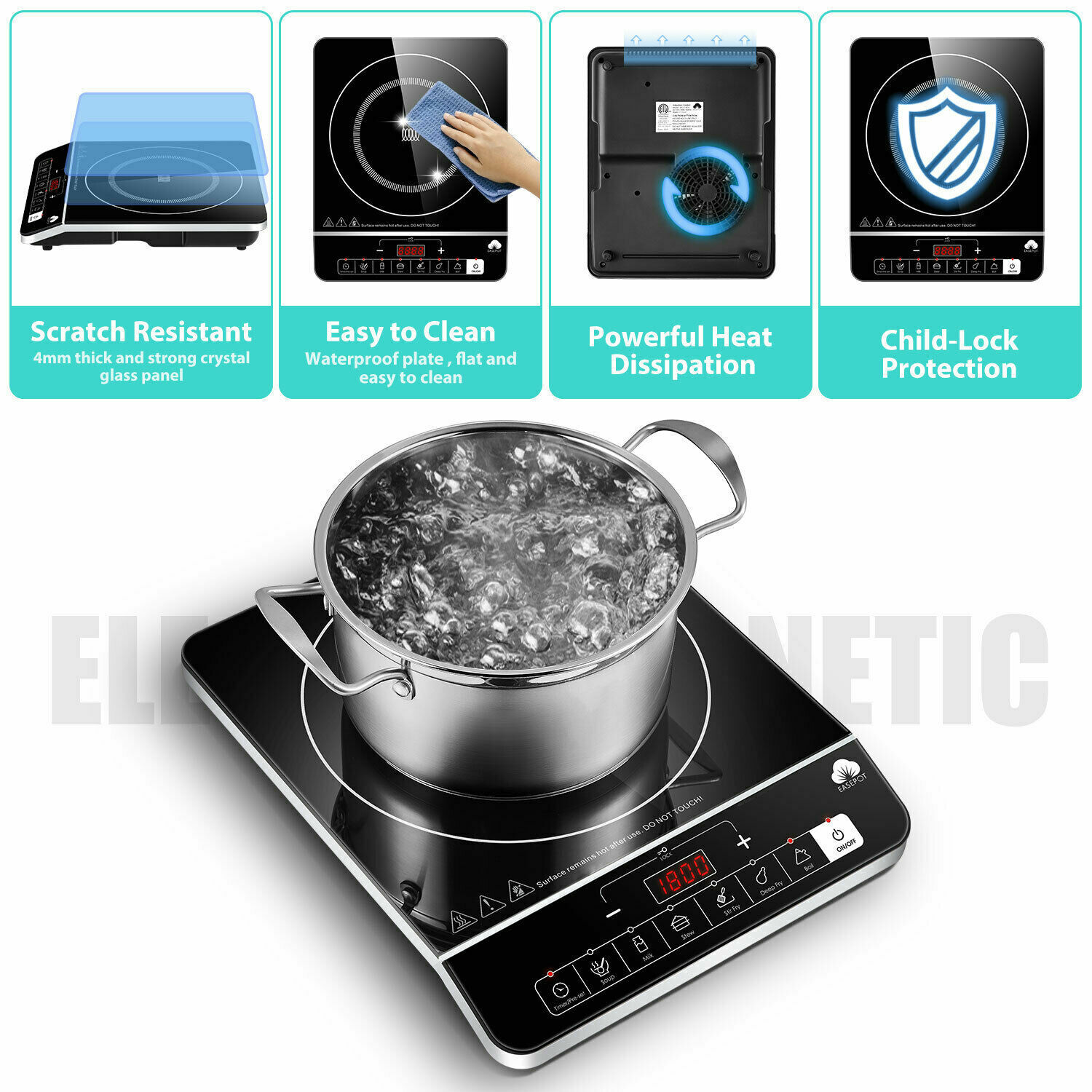 Electric Single Induction Cooker Portable Cooktop Burner 1800W Digital Hot Plate - Fresh Stock Dated February 2026