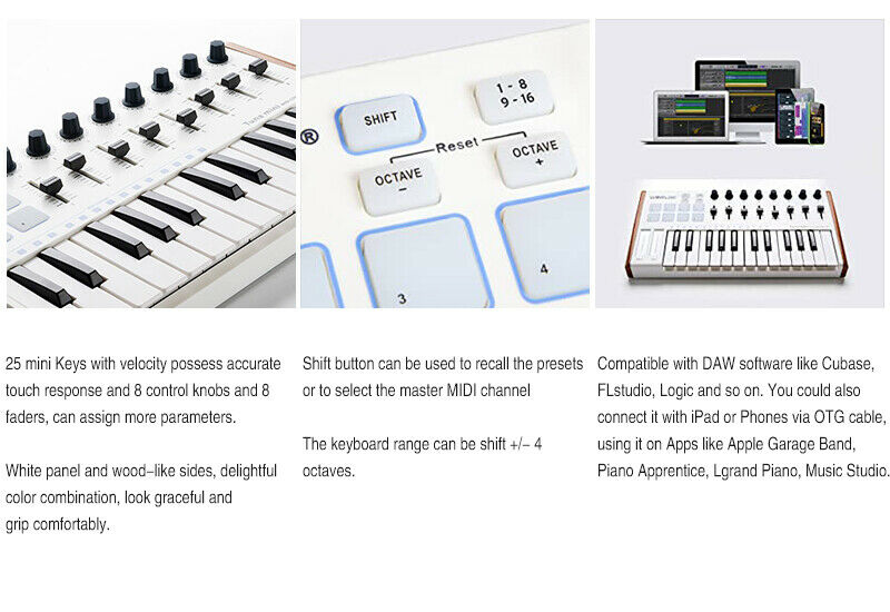 Worlde 25 Key USB Portable Tuna Mini MIDI Keyboard MIDI Controller for Mac,PC - Fresh Stock Dated December 2025