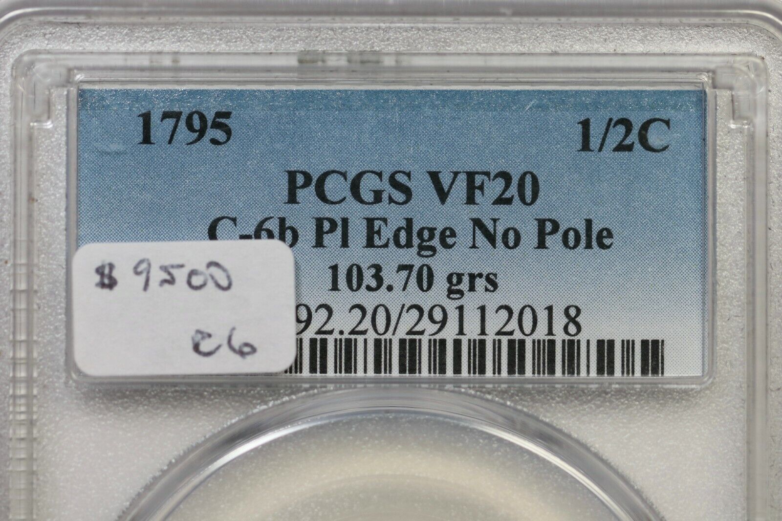 1795 C-6b R-6 PCGS VF 20 Pl Edge, No Pole Liberty Cap Half Cent Coin 1/2c - Fresh Stock Dated December 2025