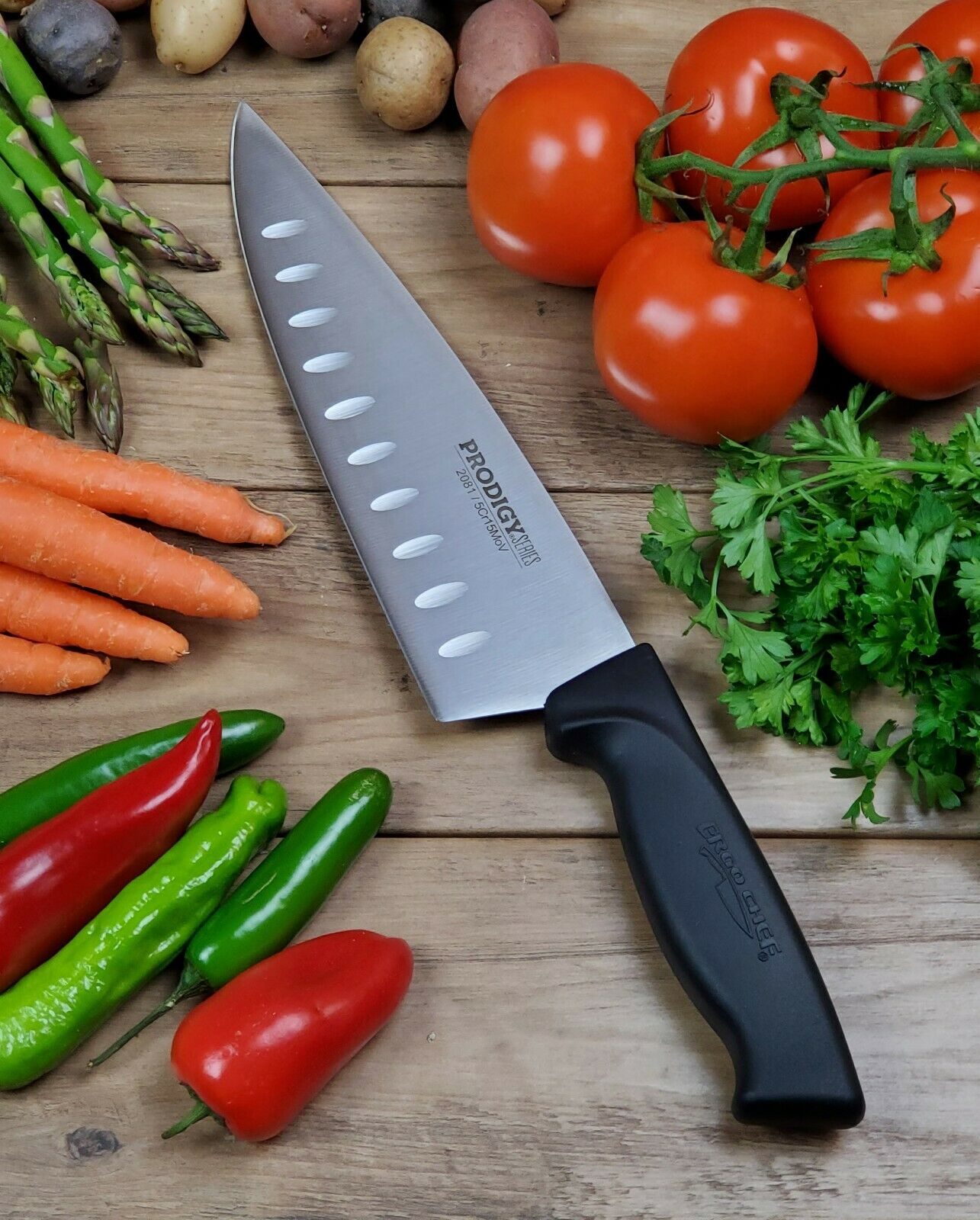8 Inch Chef Knife with Granton Edge NSF Tested Prodigy Series by Ergo Chef - Fresh Stock Dated January 2026