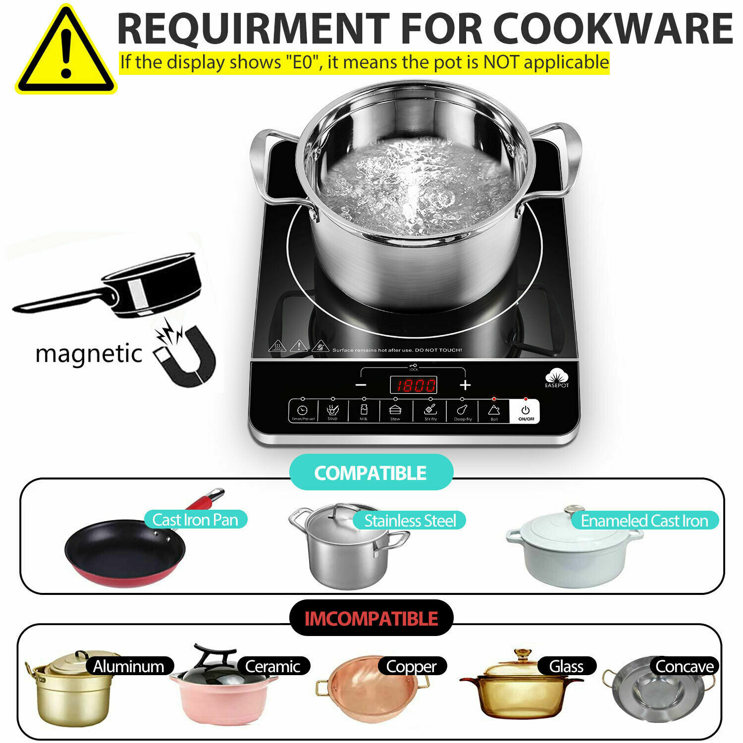 Electric Single Induction Cooker Portable Cooktop Burner 1800W Digital Hot Plate - Fresh Stock Dated February 2026