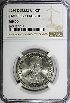 DOMINICAN REPUBLIC PROOF 1976 1/2 Peso NGC MS65 Juan Pablo Duarte KM# 44 (017) - Fresh Stock Dated December 2025