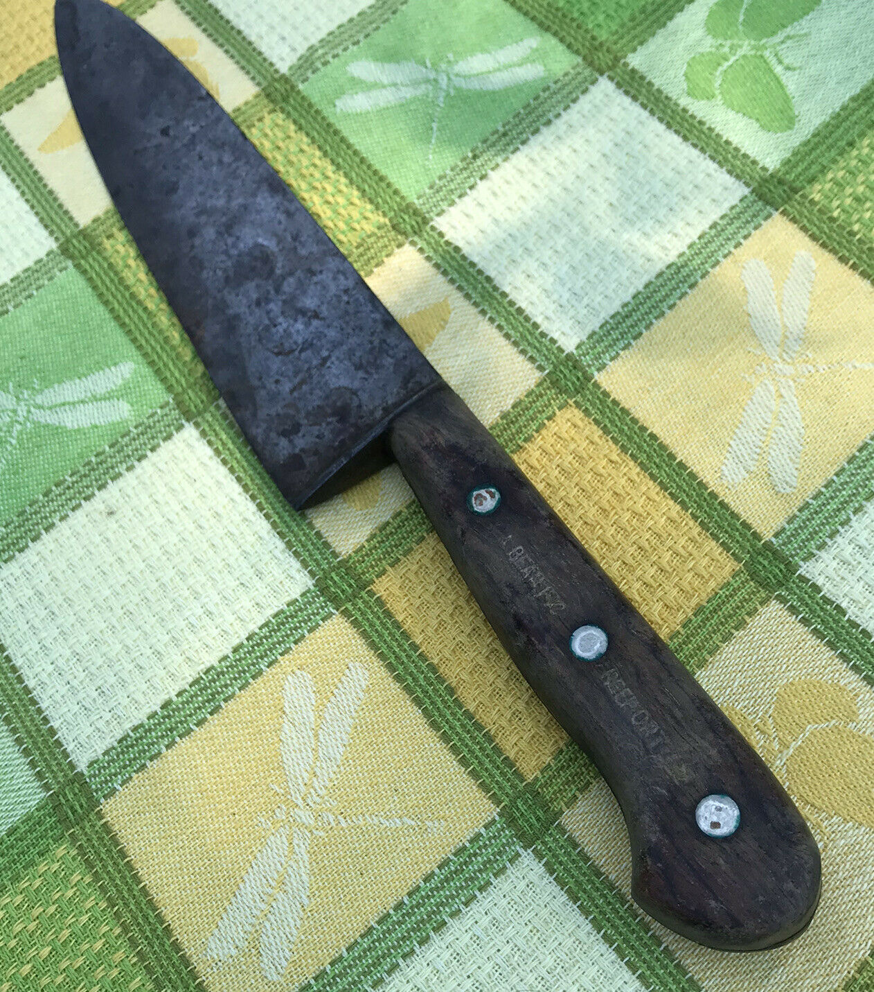 Vintage LL Bean Chef's Knife 8.5” Carbon Steel Blade Wooden Handle - Fresh Stock Dated January 2026