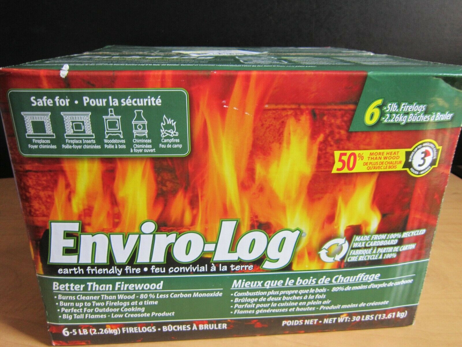 Box/ 6 Enviro Log Earth Friendly Fires 100% Recycled Material Burns 3 Hours 5lb - Fresh Stock Dated December 2025
