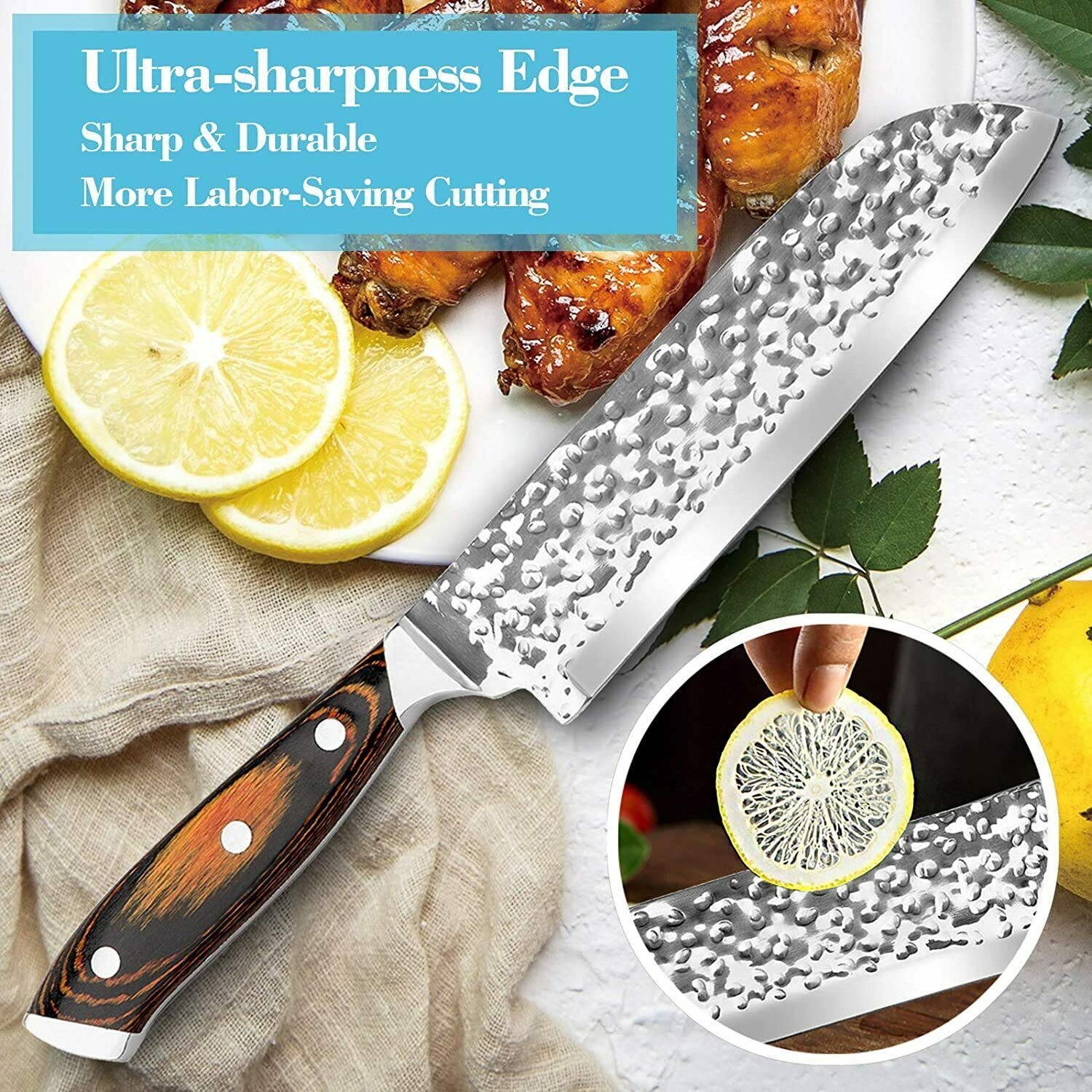 Kitchen Chef Knife Sharp Santoku Knife Stainless Steel Japanese Pakkawood Handle - Fresh Stock Dated January 2026