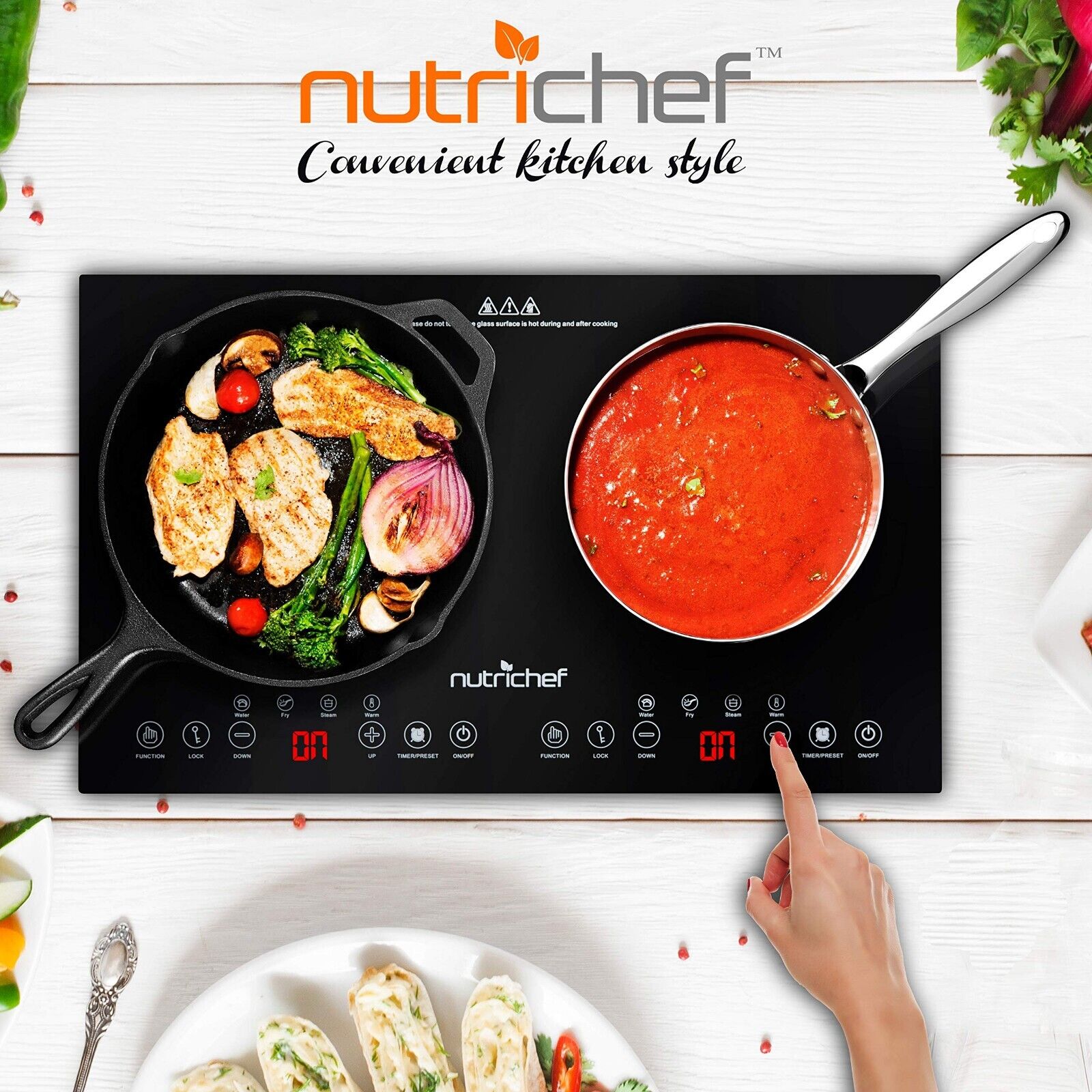 NutriChef Portable Double Induction Cooktop Digital Ceramic Dual Burner PKSTIND4 - Fresh Stock Dated February 2026
