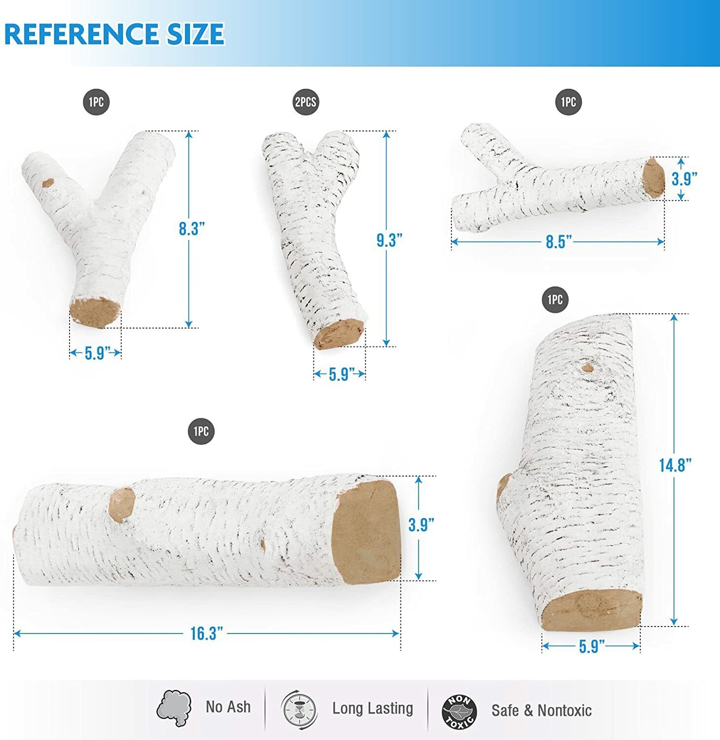 6 Pcs Decorative Realistic Flame Ceramic Wood Fireplace Logs Birch Firepits Log - Fresh Stock Dated January 2026