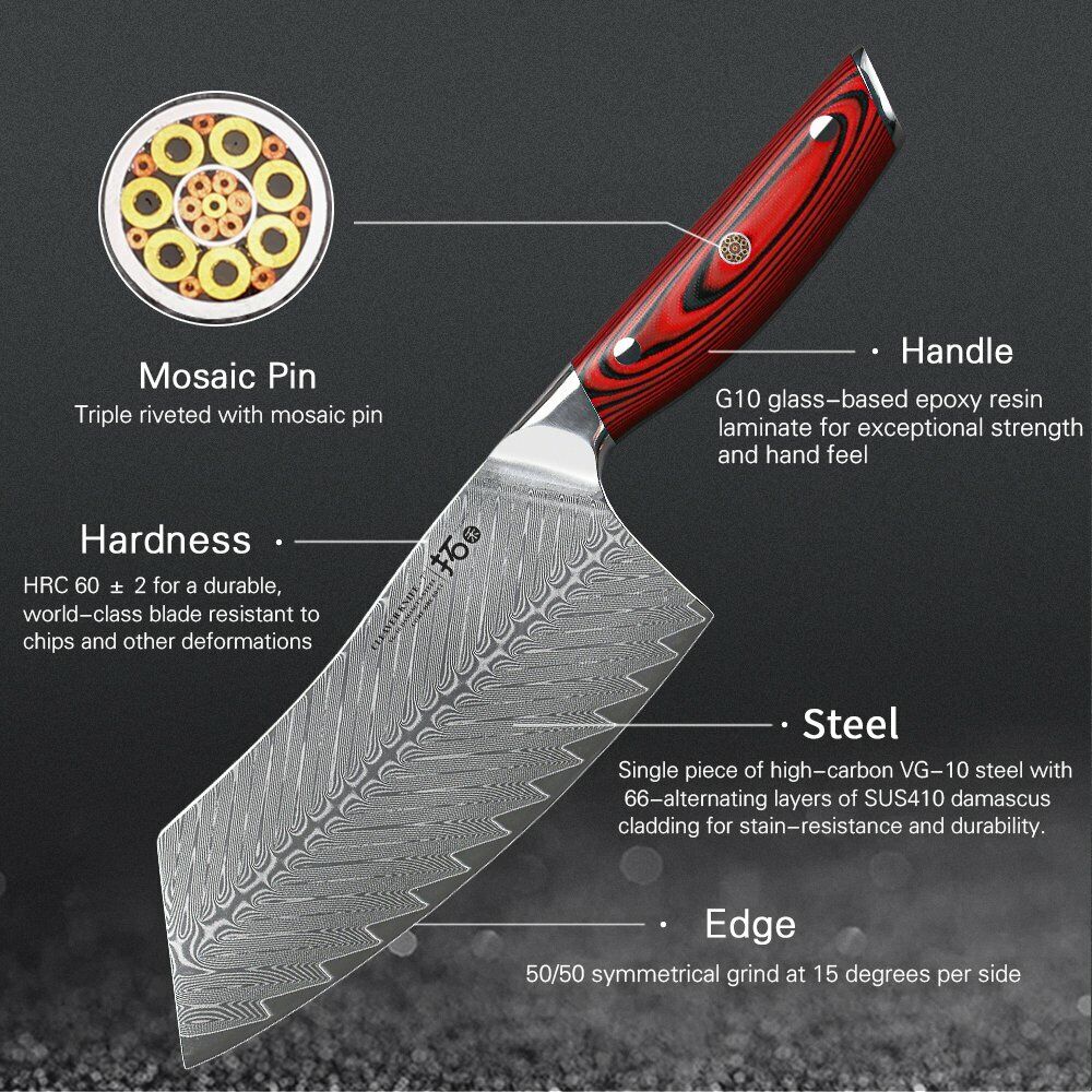 TURWHO 7inch Cleaver Knife 67-Layer Japanese VG10 Damascus Steel Kitchen Knife - Fresh Stock Dated January 2026