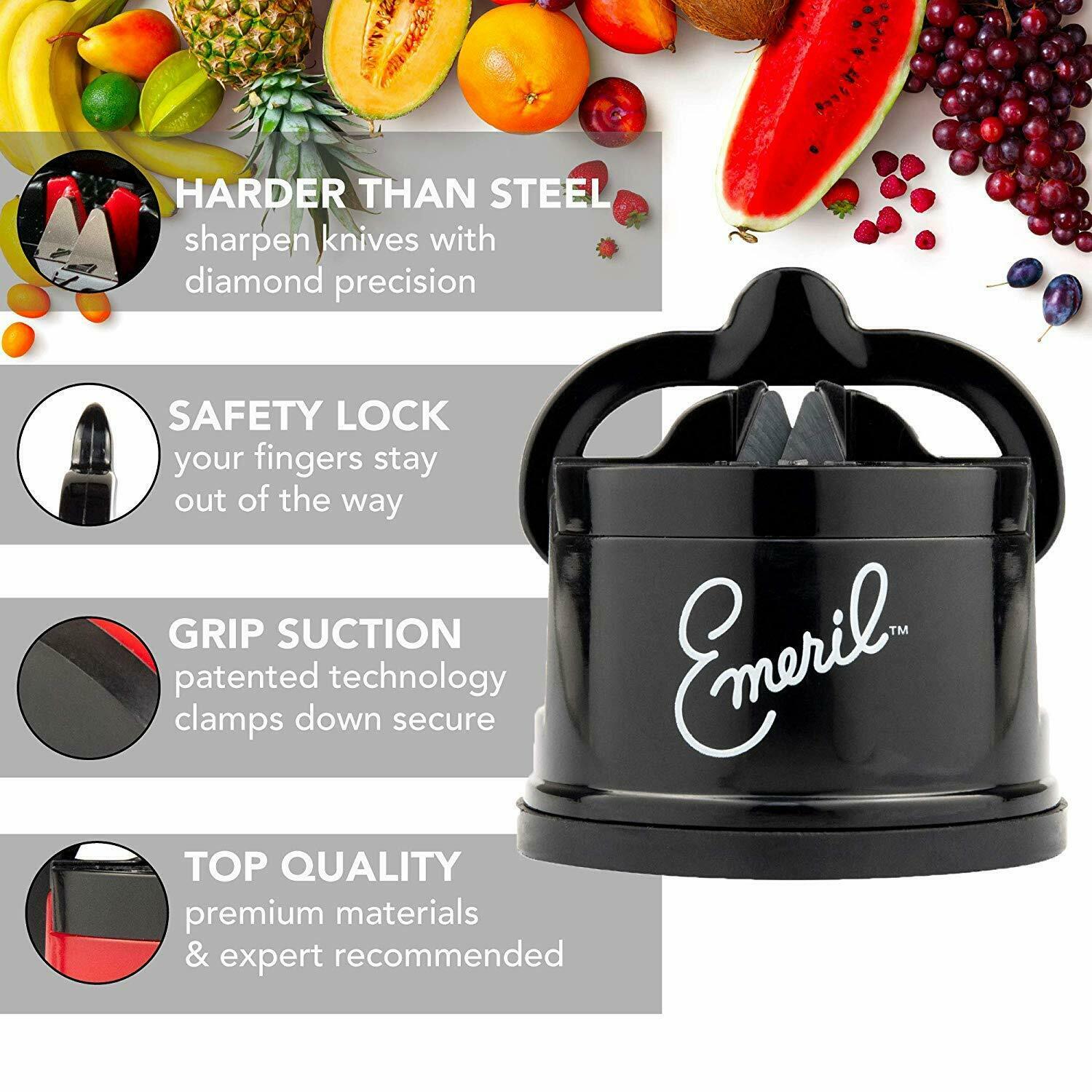 Emeril Lagasse 3-Piece Stainless Steel Kitchen Knife Set with Sharpener (Black) - Fresh Stock Dated February 2026