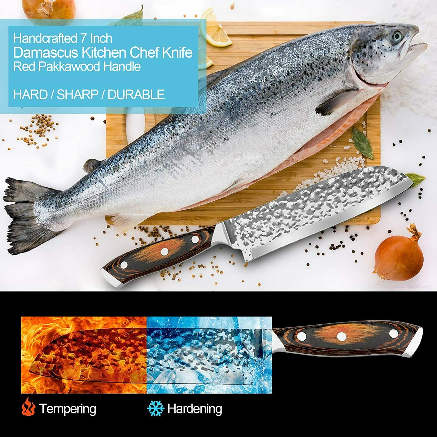 Kitchen Chef Knife Sharp Santoku Knife Stainless Steel Japanese Pakkawood Handle - Fresh Stock Dated January 2026