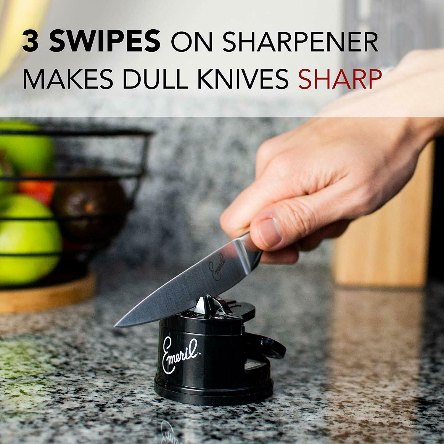 Emeril Lagasse 3-Piece Stainless Steel Kitchen Knife Set with Sharpener (Black) - Fresh Stock Dated February 2026