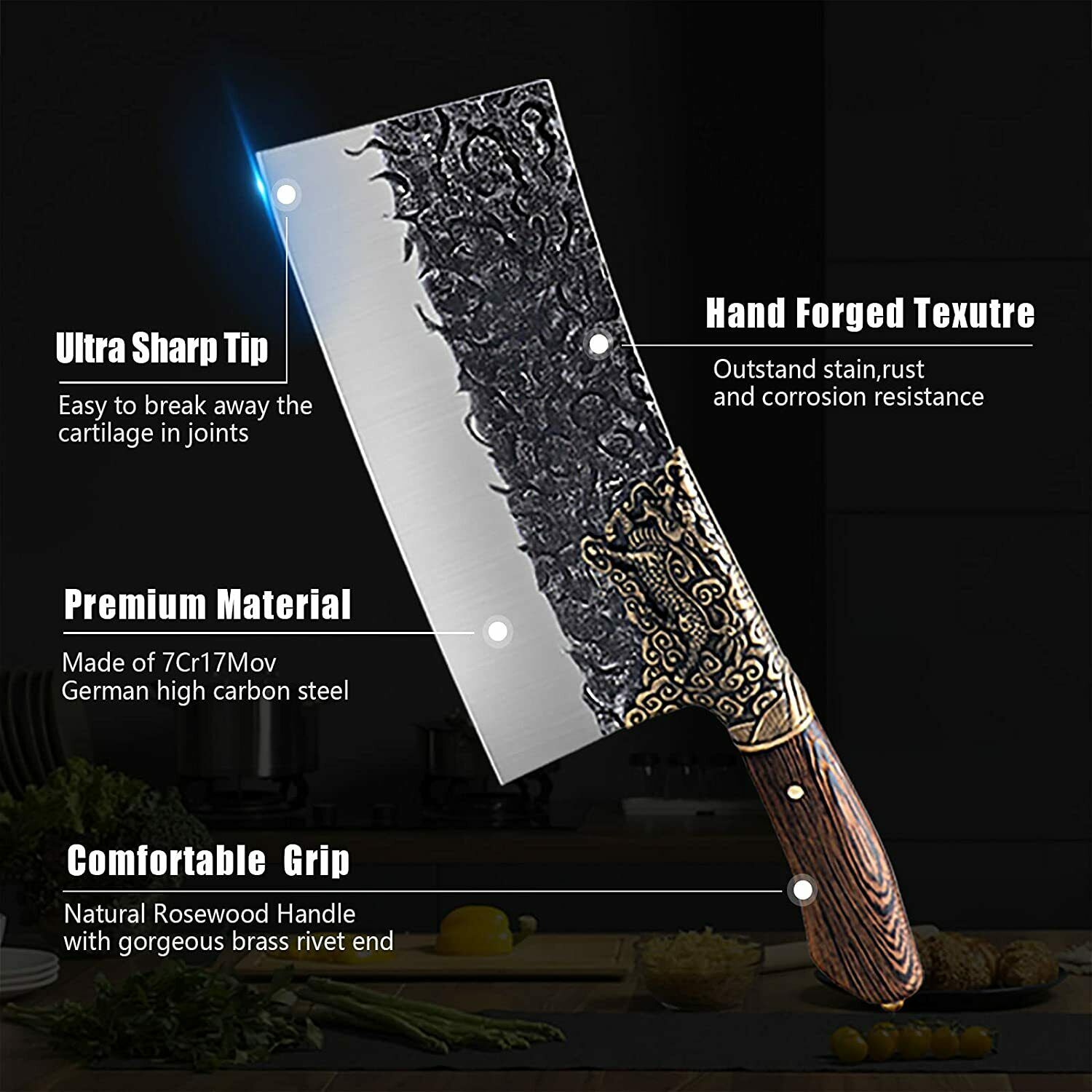 Kitchen Knife  Stainless Steel Chef Professional Cleaver Butcher Sharp Knives - Fresh Stock Dated January 2026