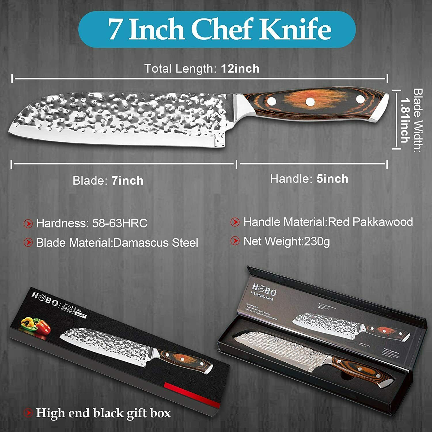Kitchen Chef Knife Sharp Santoku Knife Stainless Steel Japanese Pakkawood Handle - Fresh Stock Dated January 2026