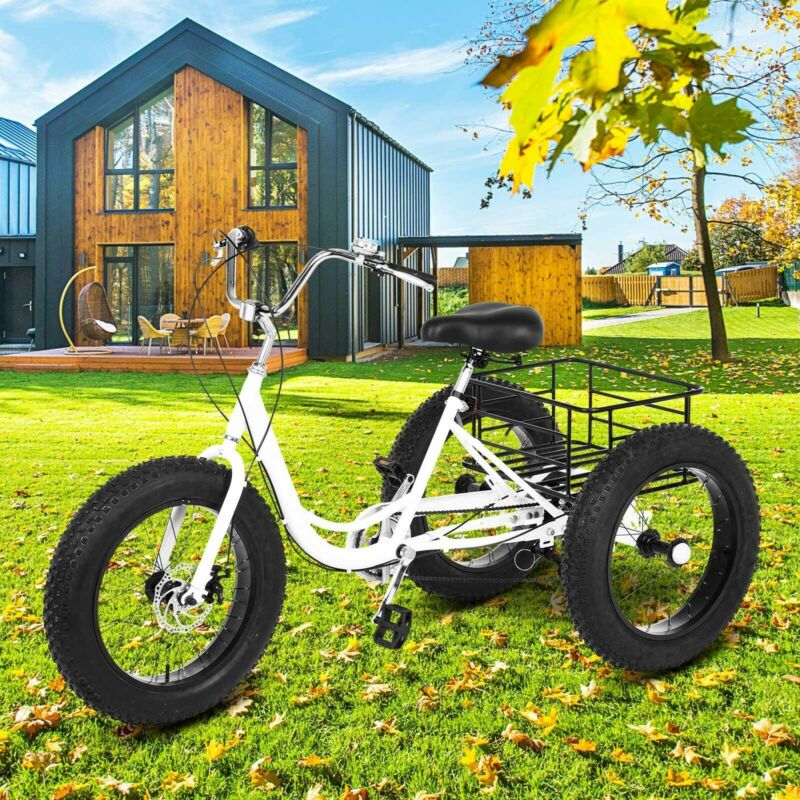 Adult Fat Tire Tricycle 20-inch Wheels And 7-speed Rear Cargo Basket - Fresh Stock Dated January 2026