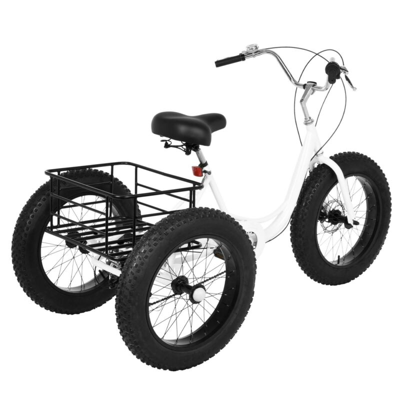 Adult Fat Tire Tricycle 20-inch Wheels And 7-speed Rear Cargo Basket - Fresh Stock Dated January 2026