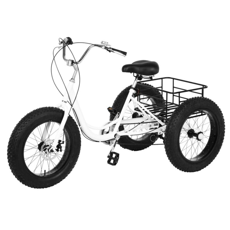 Adult Fat Tire Tricycle 20-inch Wheels And 7-speed Rear Cargo Basket - Fresh Stock Dated January 2026