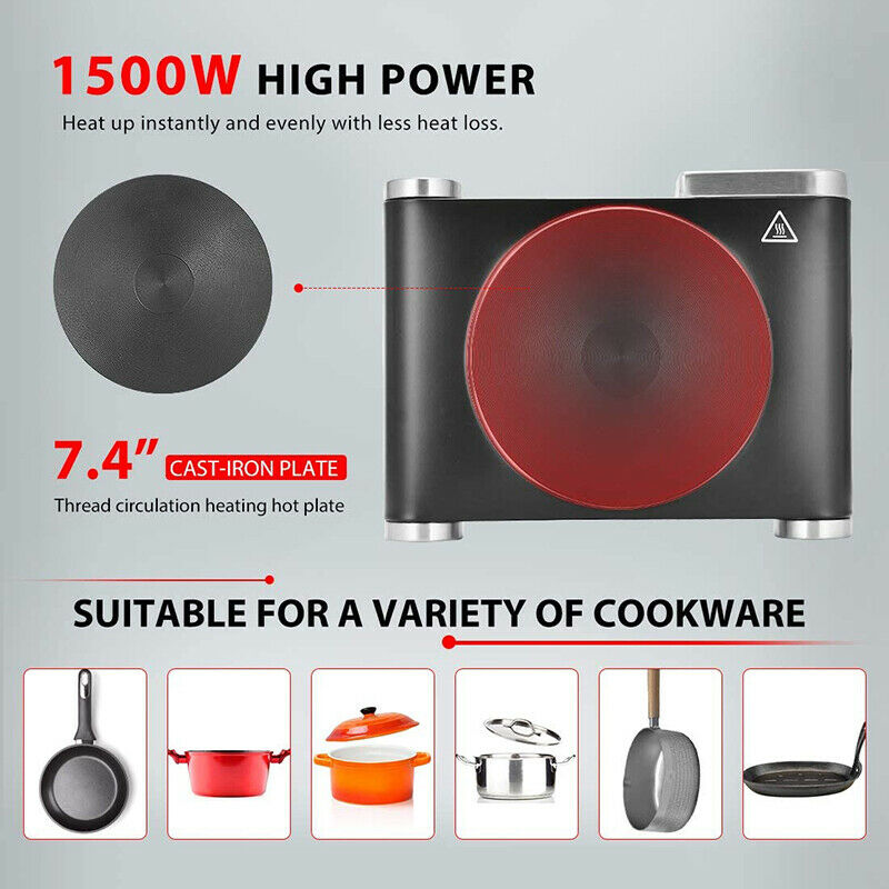 VIVOHOME 1500W Portable Electric Burner Single Hot Plate Adjustable Temperature - Fresh Stock Dated February 2026