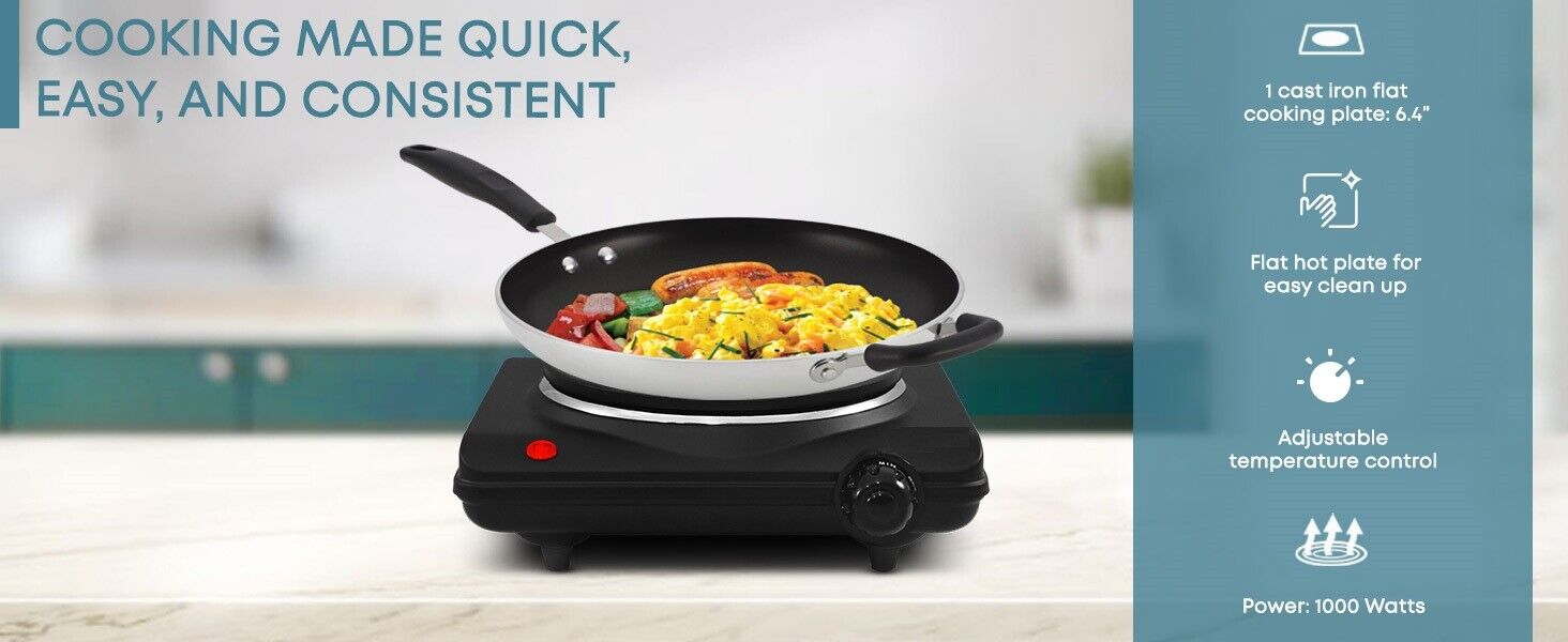 Single Stove Electric Burner With Flat Cooking Plate Portable Camping Cooker NEW - Fresh Stock Dated February 2026