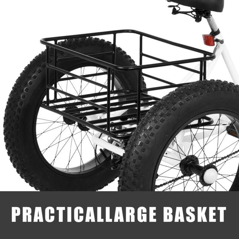 Adult Fat Tire Tricycle 20-inch Wheels And 7-speed Rear Cargo Basket - Fresh Stock Dated January 2026