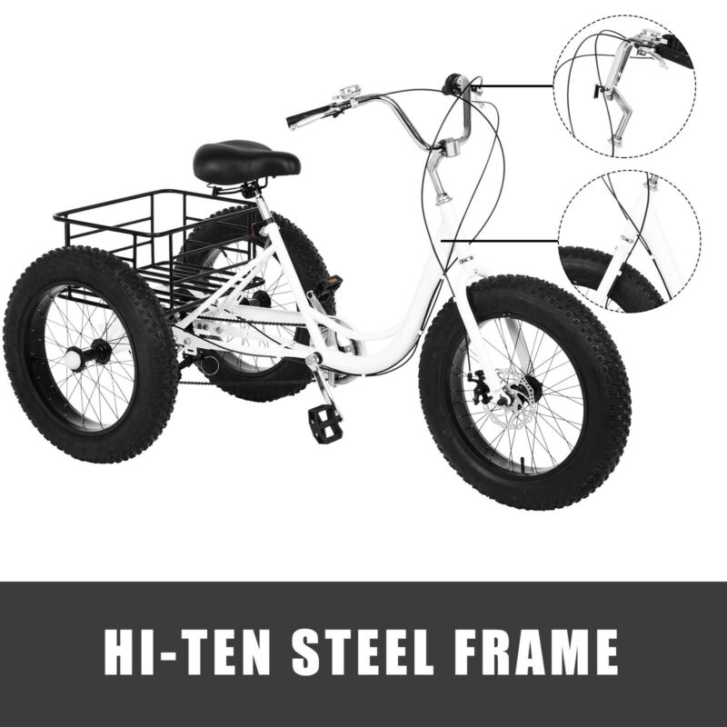 Adult Fat Tire Tricycle 20-inch Wheels And 7-speed Rear Cargo Basket - Fresh Stock Dated January 2026