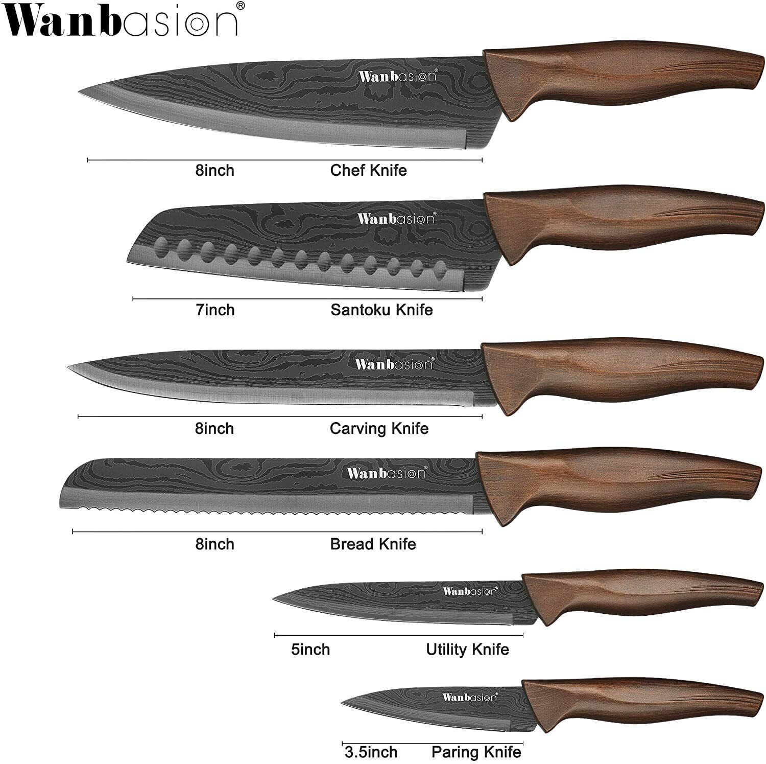 Stainless Steel Kitchen Knife Set Japanese Damascus Pattern Dishwasher Safe - Fresh Stock Dated February 2026