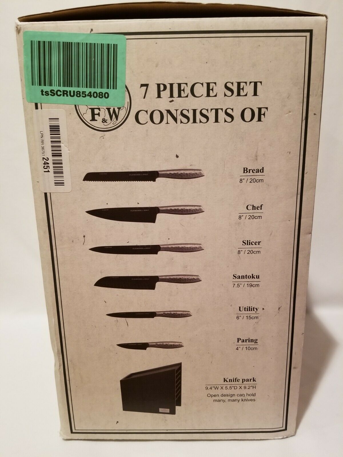 Fleischer And Wolf 7 Pc Seville Hammered Knife Set With Block New In Box - Fresh Stock Dated February 2026