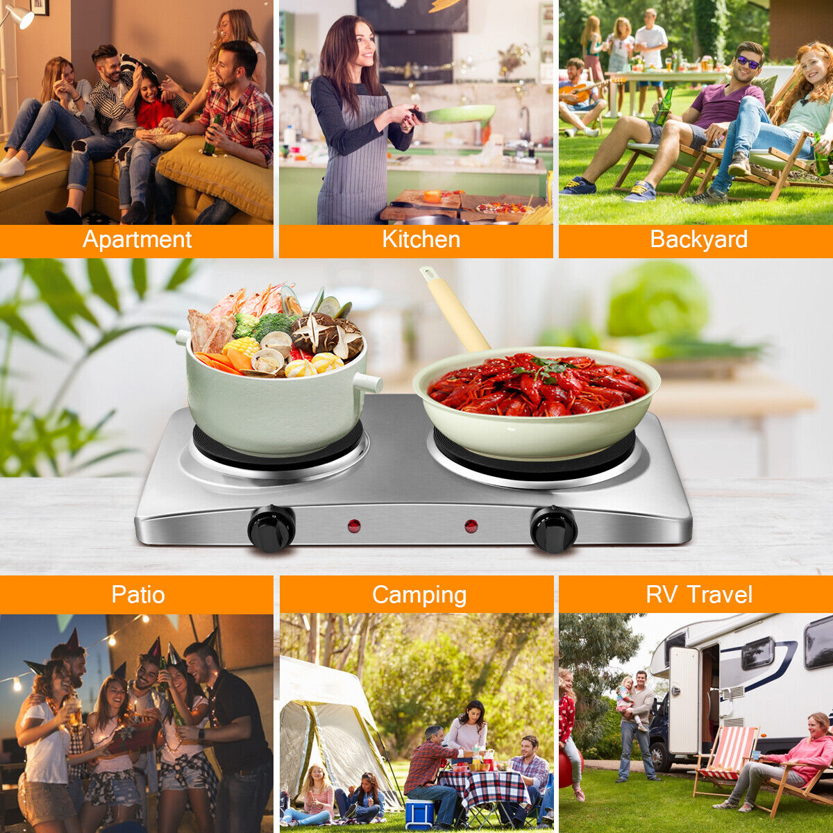 1800W Double Hot Plate Electric Countertop Burner Stainless Steel 5 Power Levels - Fresh Stock Dated February 2026