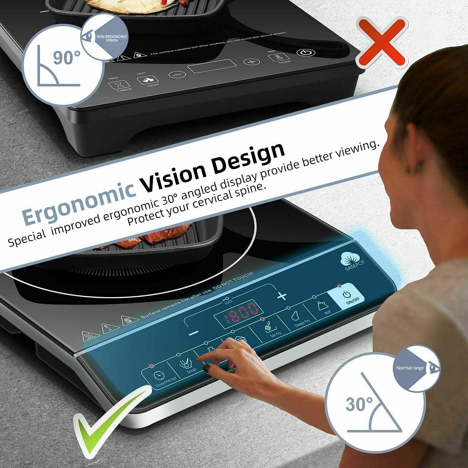 EASEPOT Portable Induction Cooktop 1800W Burner Countertop Cooker Hot Pot Stove - Fresh Stock Dated February 2026