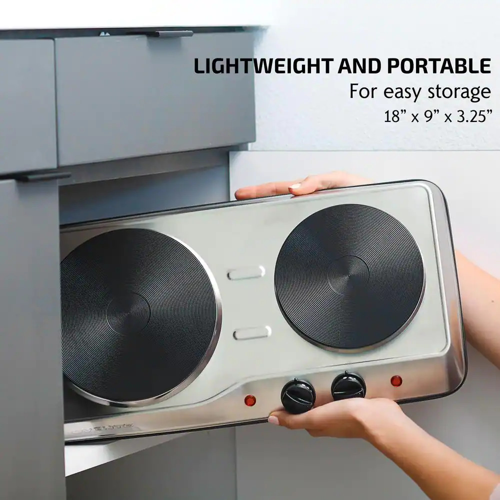 2 Burner 6 In. and 7 In. Stainless Steel Silver Hot Plate - Fresh Stock Dated February 2026