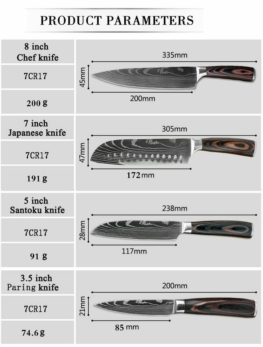 4Piece Kitchen Knife Set Damascus Style Stainless Steel Professional Chef Knives - Fresh Stock Dated January 2026