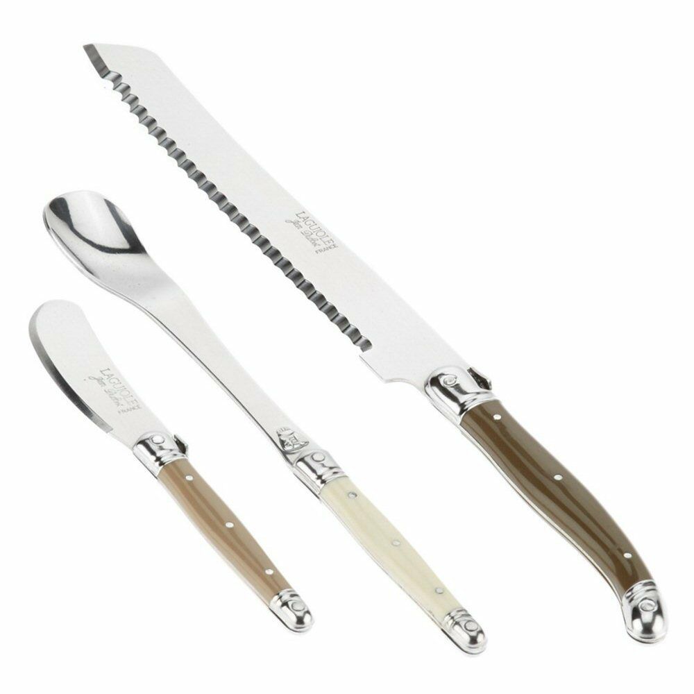 Jean Dubost Laguiole Linen 3pc Breakfast Knife & Spoon Set - Fresh Stock Dated February 2026