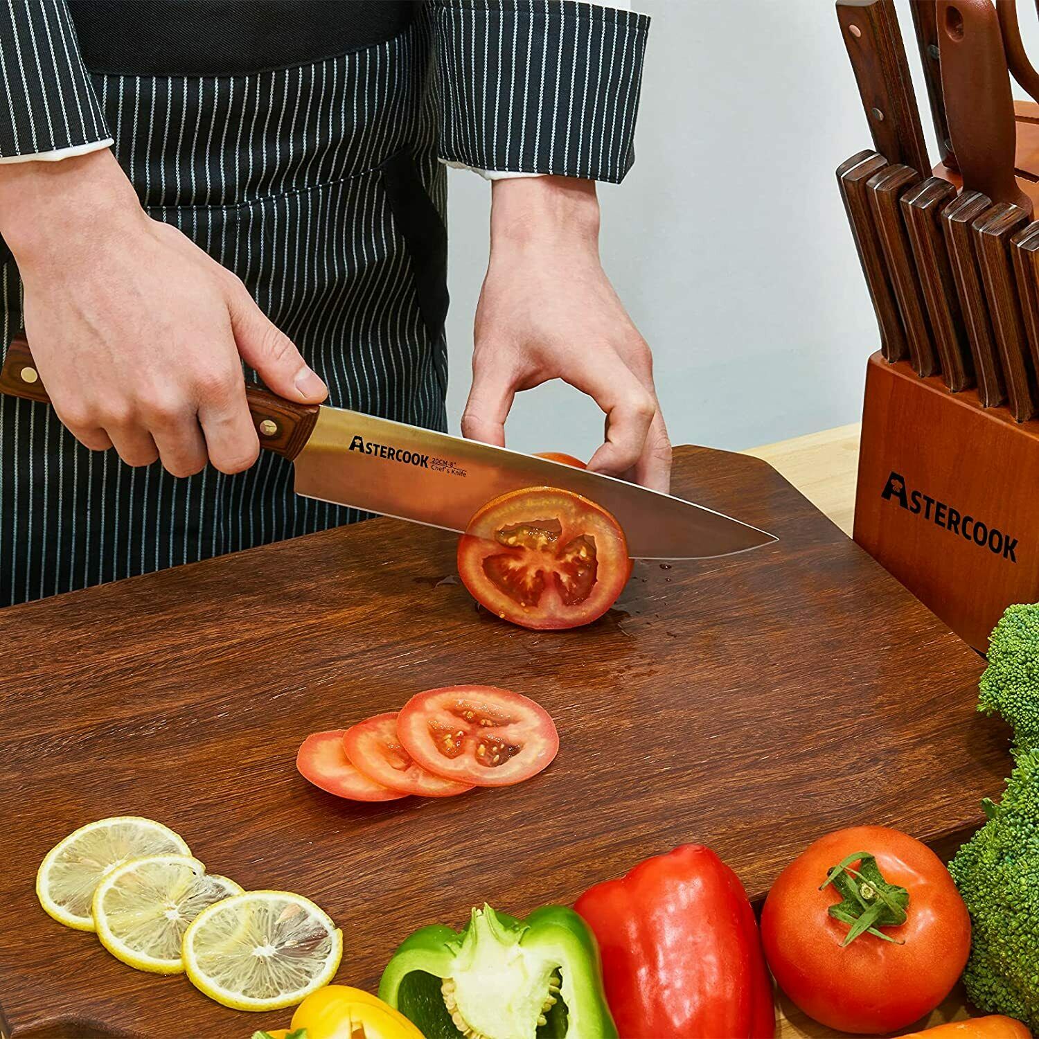 Knife Set, 15-Piece Kitchen Knife Set with Block Wooden German Stainless Steel - Fresh Stock Dated January 2026